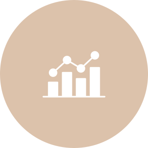 Minimalist icon of a bar chart with a line graph on beige background.