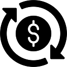 Circular arrows around a dollar sign symbolizing money flow or transaction.